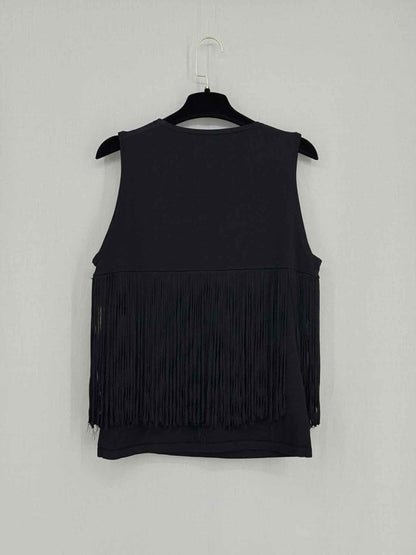 Pre - loved ELIE TAHARI Black Fringed Size Small Top at Reems Closet