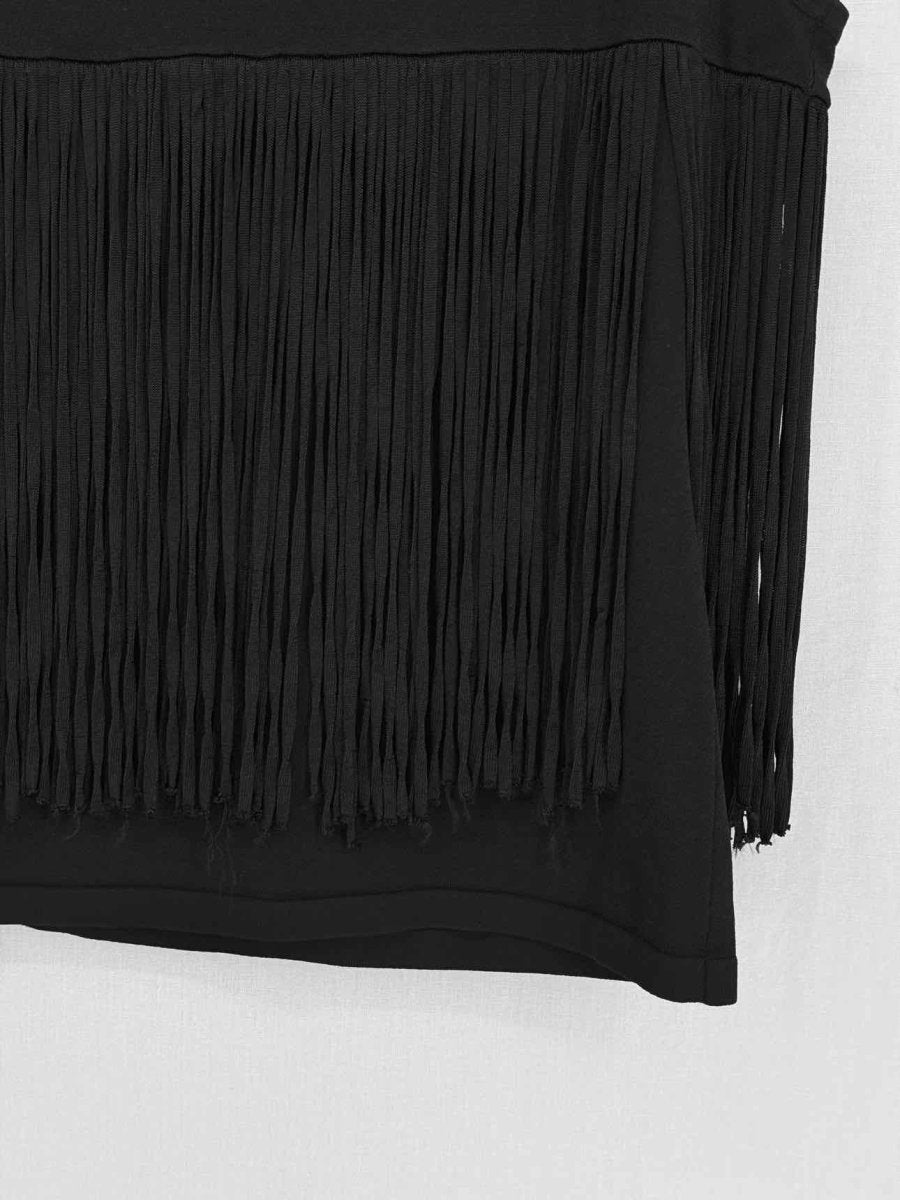 Pre - loved ELIE TAHARI Black Fringed Size Small Top at Reems Closet