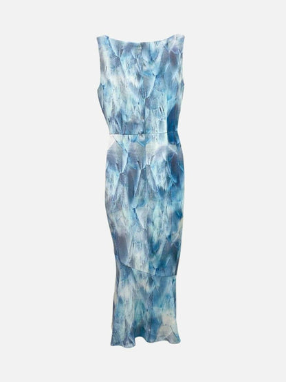 Pre - loved ELIE TAHARI Sleeveless Blue Printed Knee Length Dress at Reems Closet