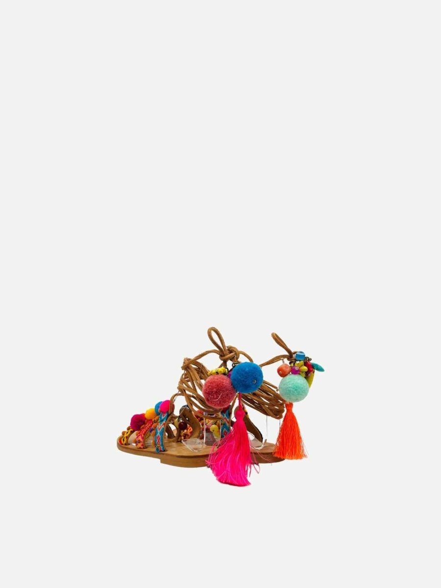 Pre - loved ELINA LINARDAKI Gladiator Beige Multicolor Flats at Reems Closet