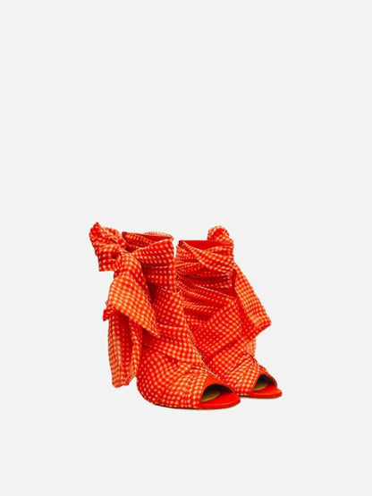 Pre - loved ELISABETTA FRANCHI Ankle Tie Orange & White Booties at Reems Closet