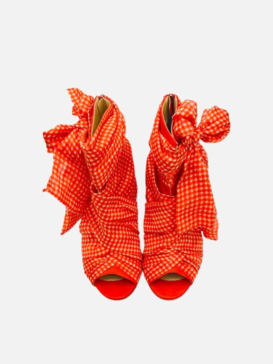 Pre - loved ELISABETTA FRANCHI Ankle Tie Orange & White Booties at Reems Closet