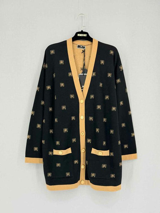 Pre-loved ELISABETTA FRANCHI Black & Brown Size US 10 Cardigan at Reems Closet