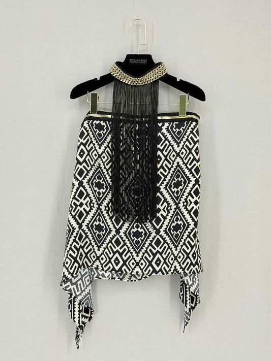 Pre-loved ELISABETTA FRANCHI Black & White Printed Size US 6 Top at Reems Closet