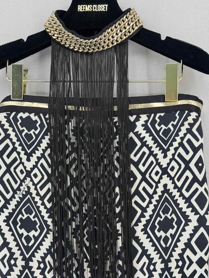 Pre-loved ELISABETTA FRANCHI Black & White Printed Size US 6 Top at Reems Closet