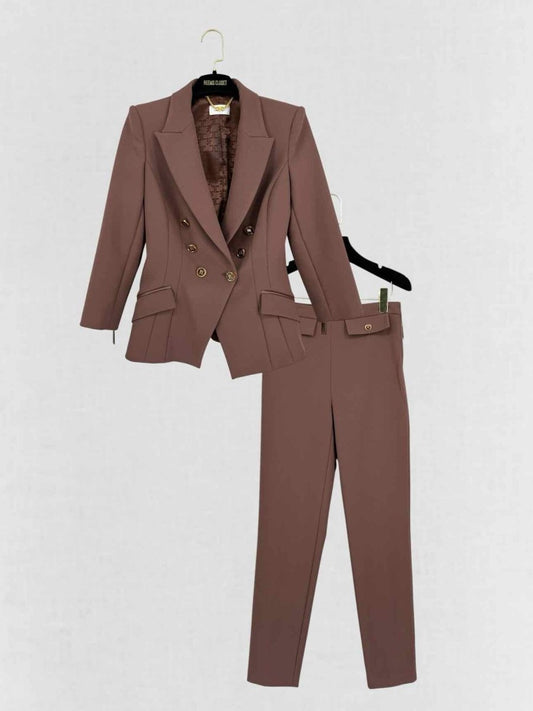 Pre - loved ELISABETTA FRANCHI Giacca Brown Size US 4 Outfit Set at Reems Closet