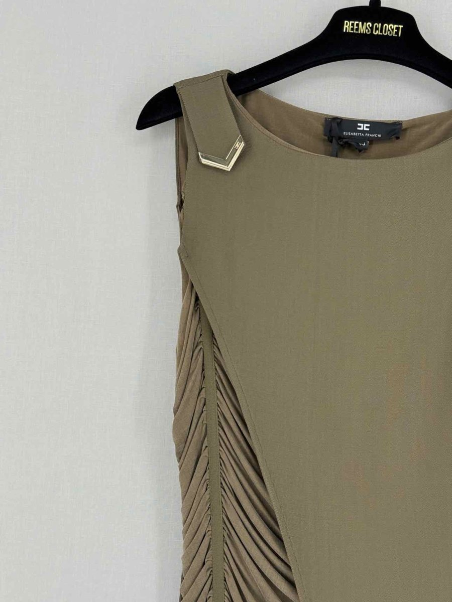 Pre - loved ELISABETTA FRANCHI Khaki Size US 4 Midi Dress at Reems Closet