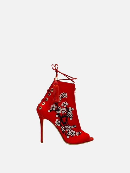 Pre - loved ELISABETTA FRANCHI Red Ankle Boots 37 at Reems Closet