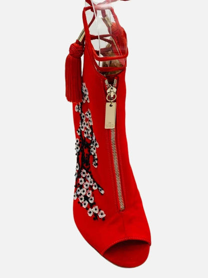 Pre - loved ELISABETTA FRANCHI Red Sequin Flower Ankle Boots at Reems Closet