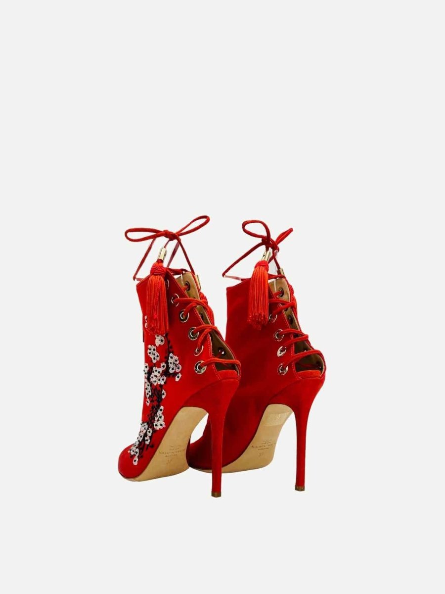 Pre - loved ELISABETTA FRANCHI Red Sequin Flower Ankle Boots at Reems Closet