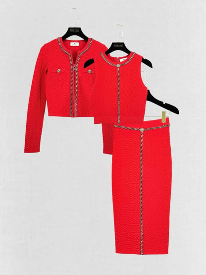 Pre - loved ELISABETTA FRANCHI Red Size US 2 Top & Skirt Outfit at Reems Closet