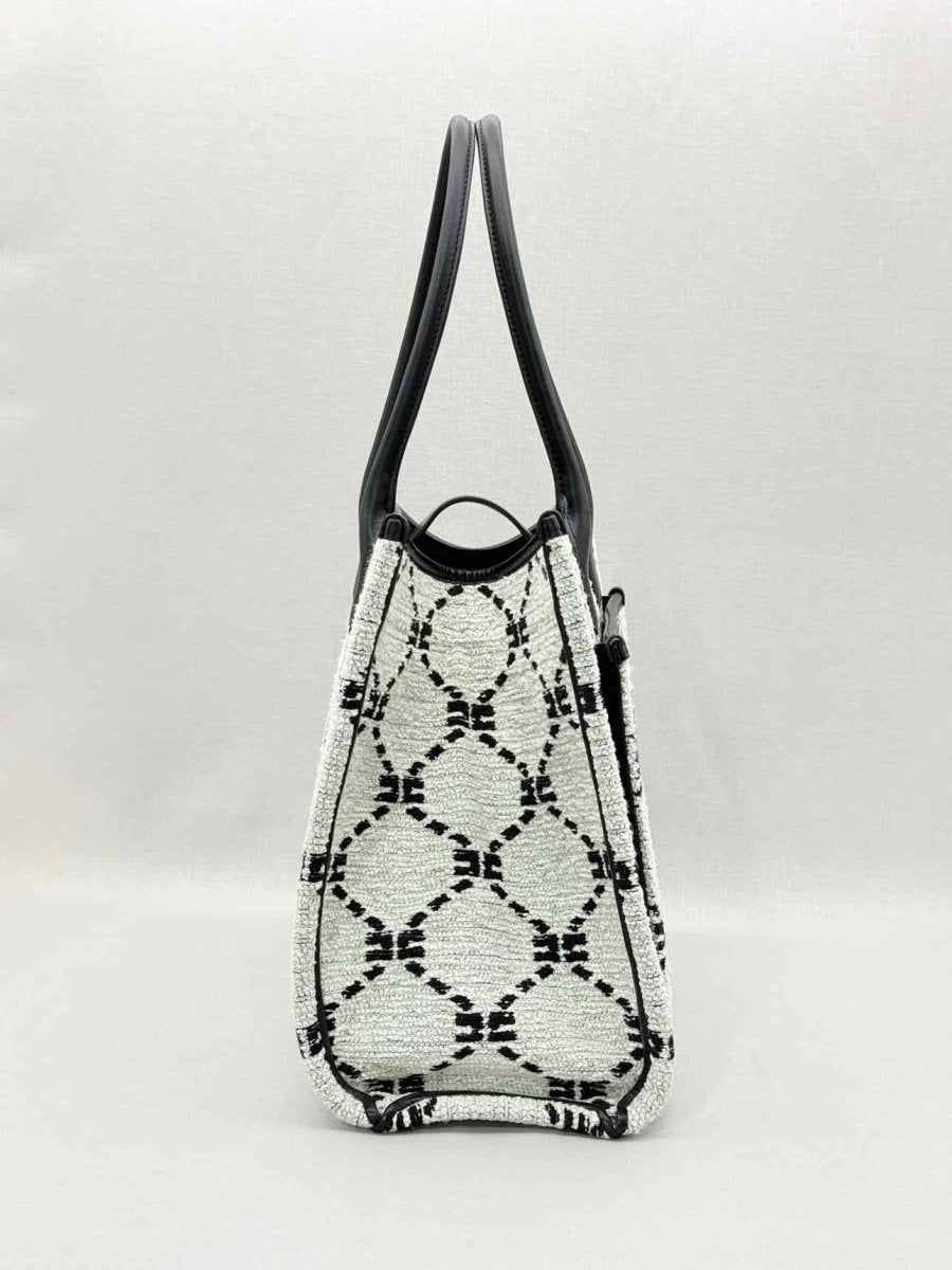 Pre-loved ELISABETTA FRANCHI White & Black EF Monogram Tote Bag at Reems Closet