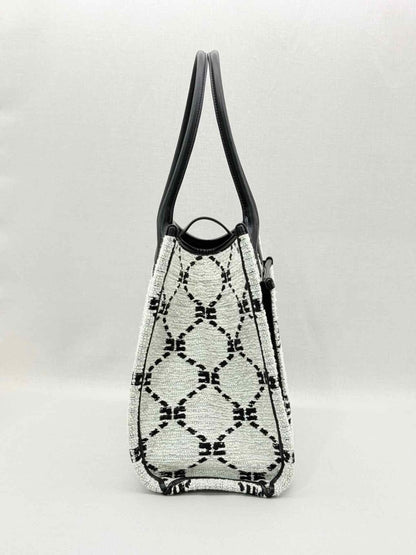 Pre-loved ELISABETTA FRANCHI White & Black EF Monogram Tote Bag at Reems Closet