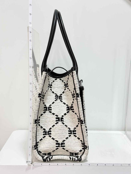 Pre-loved ELISABETTA FRANCHI White & Black EF Monogram Tote Bag at Reems Closet