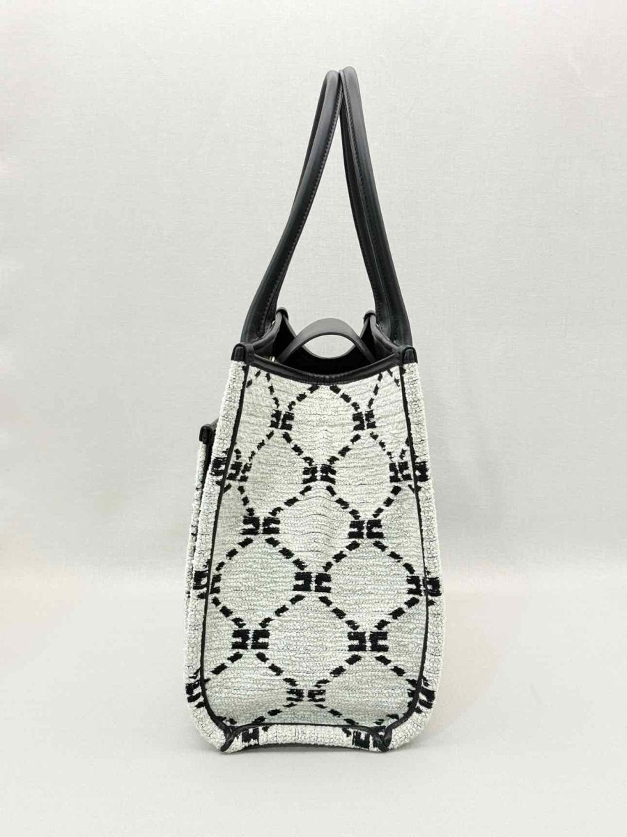 Pre-loved ELISABETTA FRANCHI White & Black EF Monogram Tote Bag at Reems Closet