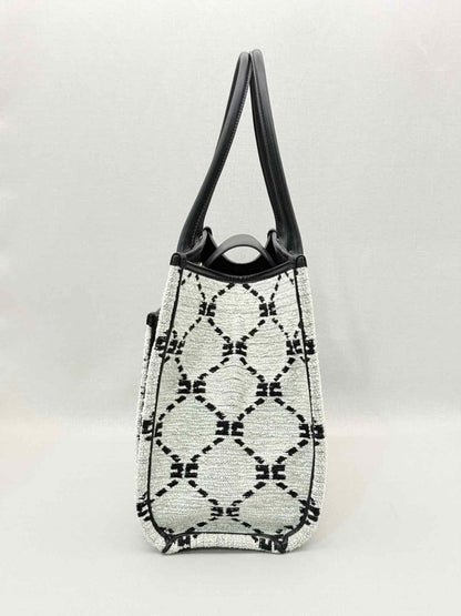 Pre-loved ELISABETTA FRANCHI White & Black EF Monogram Tote Bag at Reems Closet