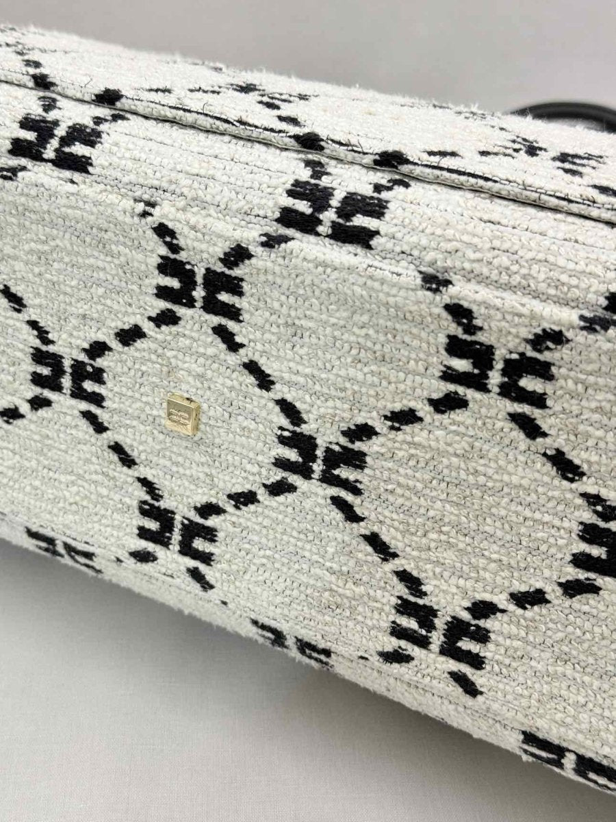 Pre-loved ELISABETTA FRANCHI White & Black EF Monogram Tote Bag at Reems Closet