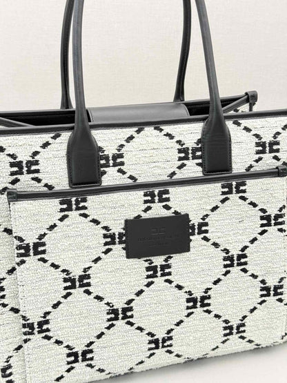 Pre-loved ELISABETTA FRANCHI White & Black EF Monogram Tote Bag at Reems Closet