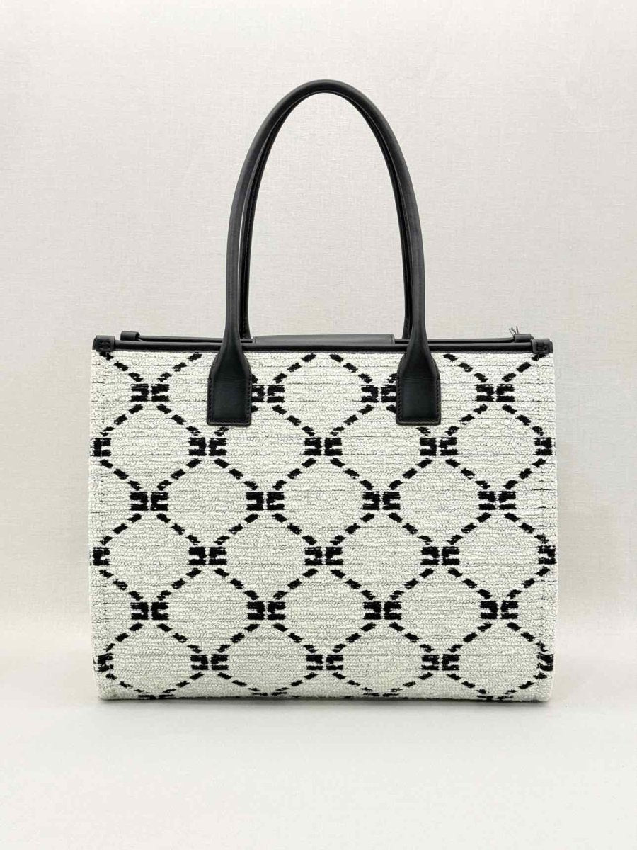 Pre-loved ELISABETTA FRANCHI White & Black EF Monogram Tote Bag at Reems Closet