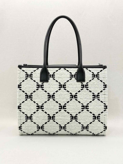 Pre-loved ELISABETTA FRANCHI White & Black EF Monogram Tote Bag at Reems Closet