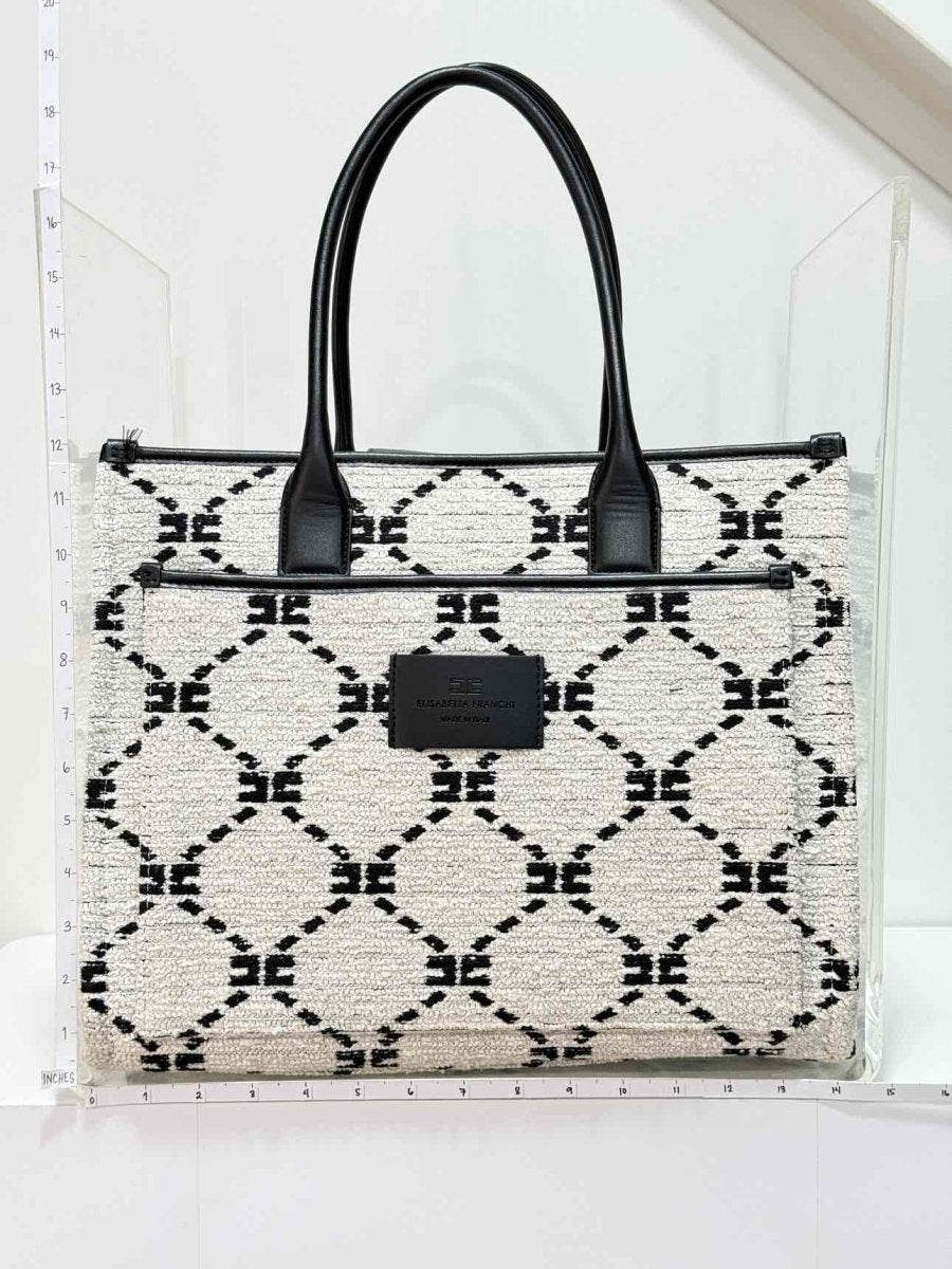 Pre-loved ELISABETTA FRANCHI White & Black EF Monogram Tote Bag at Reems Closet