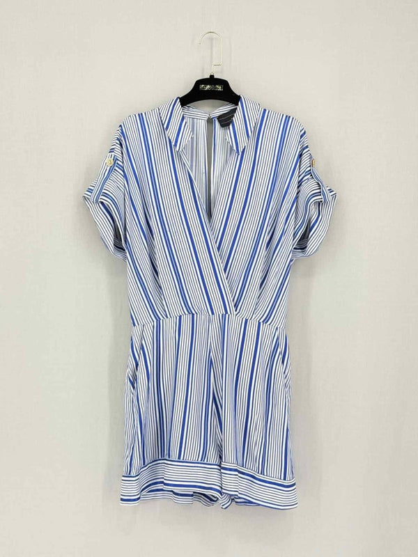Pre-loved ELISABETTA FRANCHI White & Blue Size US 6 Playsuit at Reems Closet