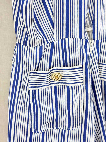 Pre-loved ELISABETTA FRANCHI White & Blue Size US 6 Playsuit at Reems Closet
