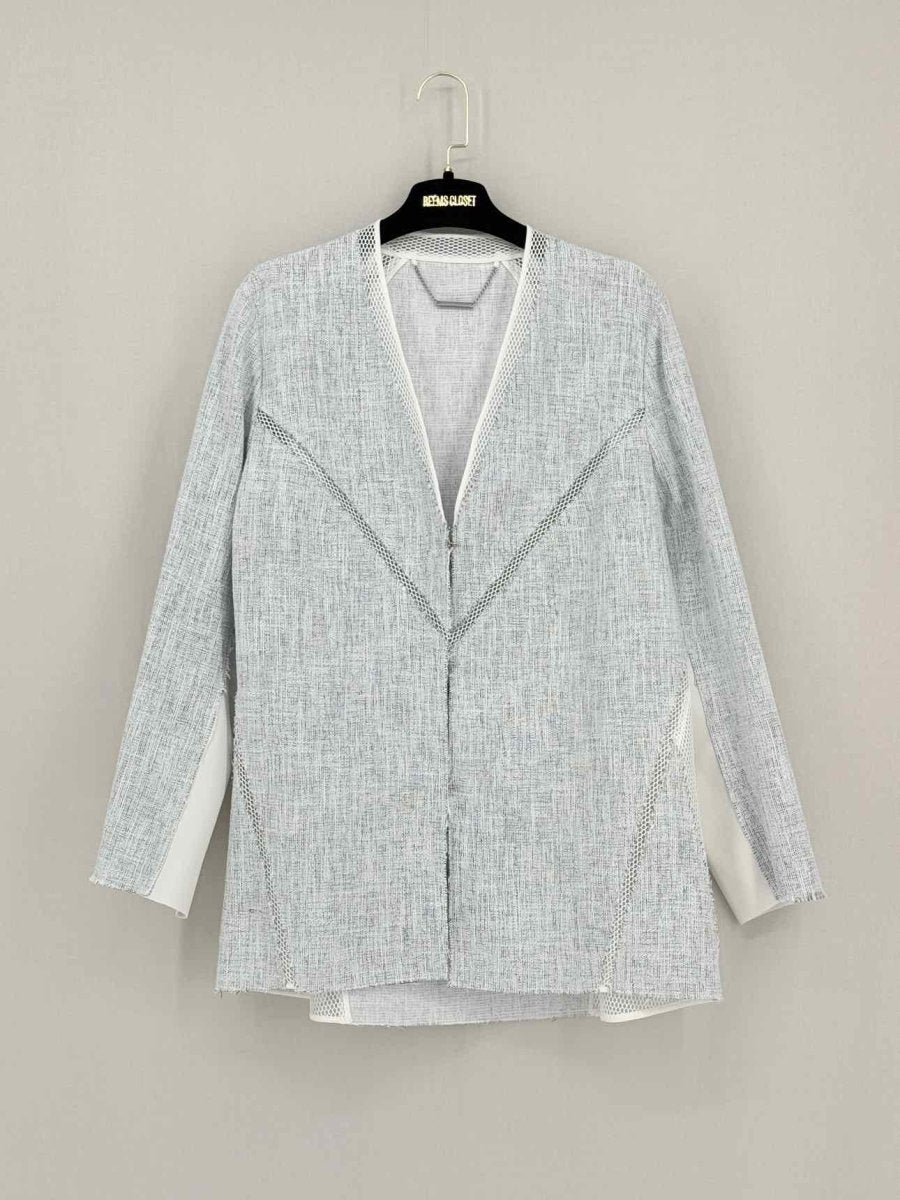 Pre - loved ELLIE TAHARI Grey & White Textured Size Medium Jacket at Reems Closet
