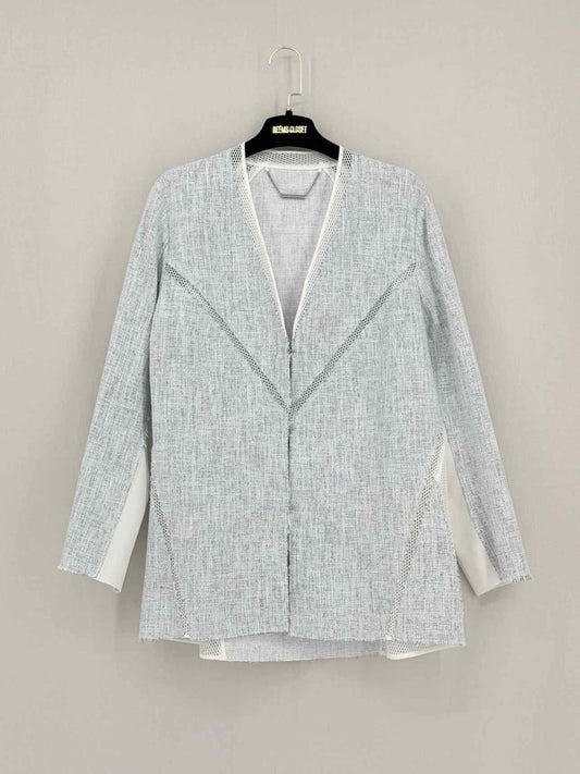 Pre - loved ELLIE TAHARI Grey & White Textured Size Medium Jacket at Reems Closet