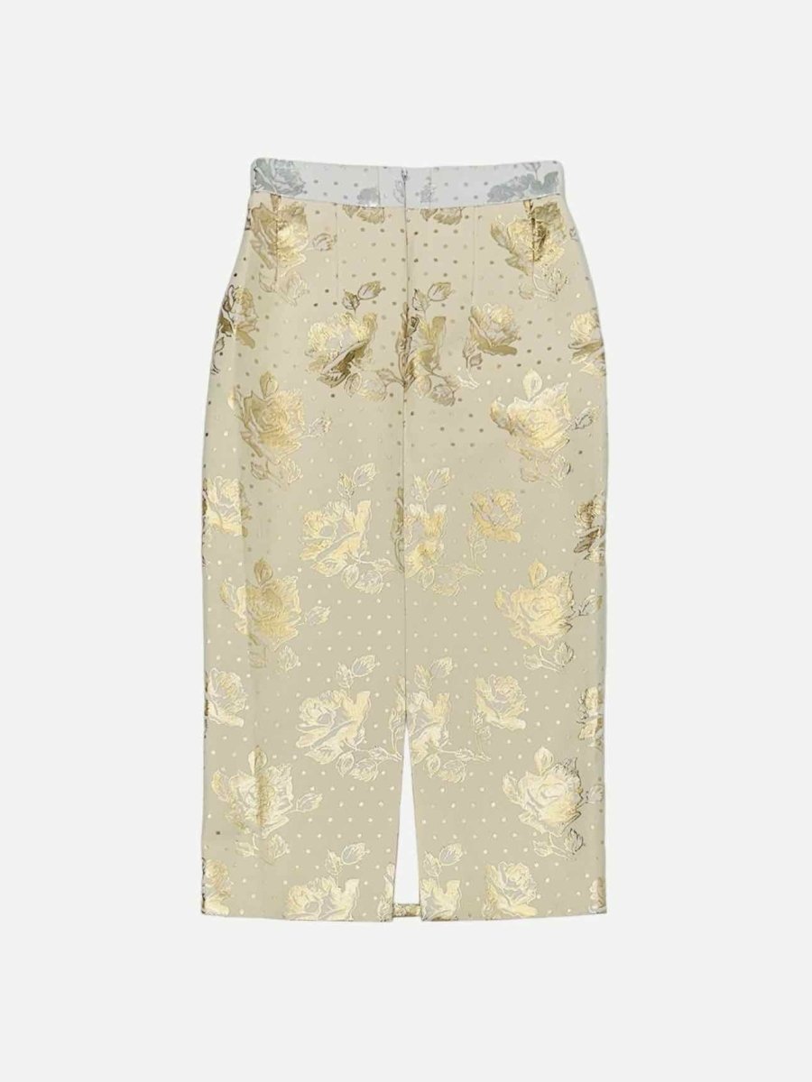 Pre - loved EMILIA WICKSTEAD Beige & Gold Jacquard Midi Skirt at Reems Closet