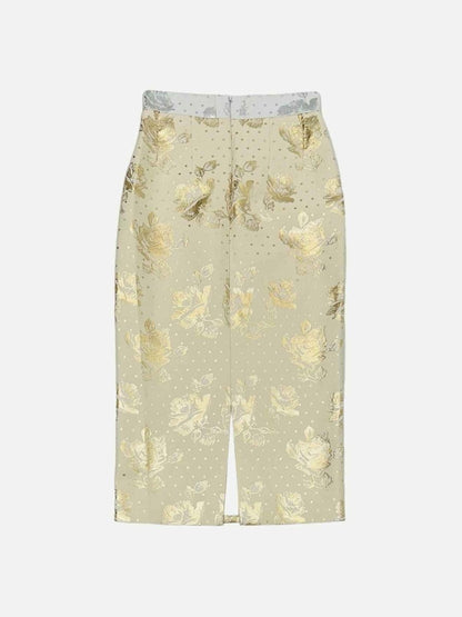 Pre - loved EMILIA WICKSTEAD Beige & Gold Size US 4 Midi Skirt at Reems Closet