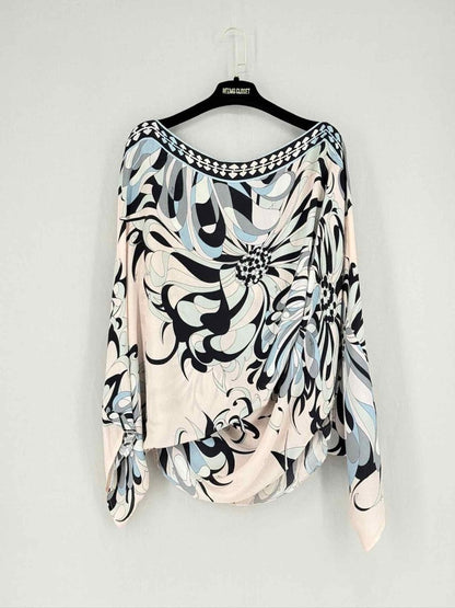 Pre - loved EMILIO PUCCI Beige Multicolor Printed Size US 12 Blouse at Reems Closet