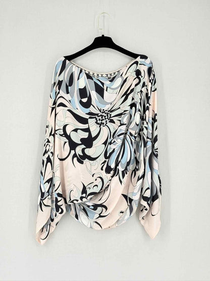 Pre - loved EMILIO PUCCI Beige Multicolor Printed Size US 12 Blouse at Reems Closet