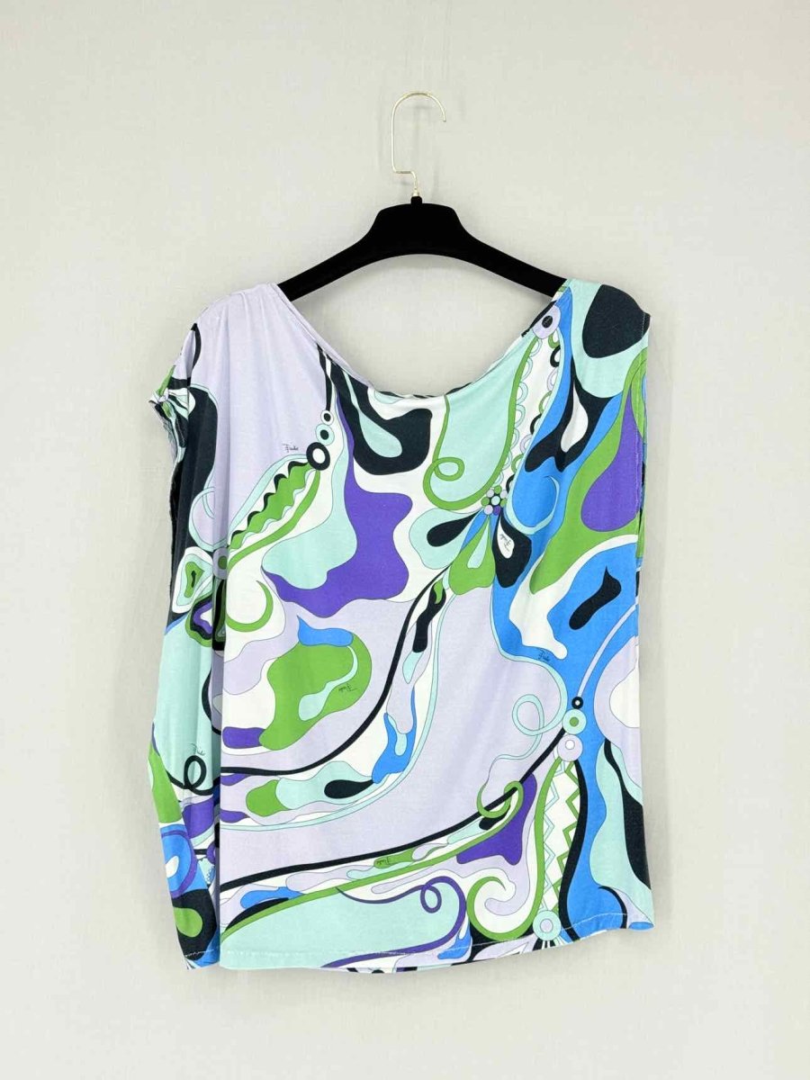 Pre - loved EMILIO PUCCI Blue Multicolor Printed Size US 4 T-shirt at Reems Closet