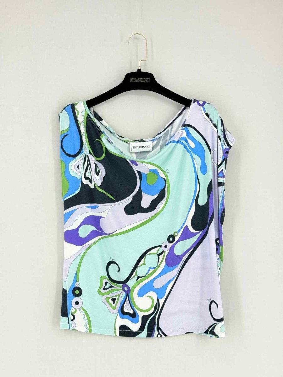 Pre - loved EMILIO PUCCI Blue Multicolor Printed Size US 4 T-shirt at Reems Closet