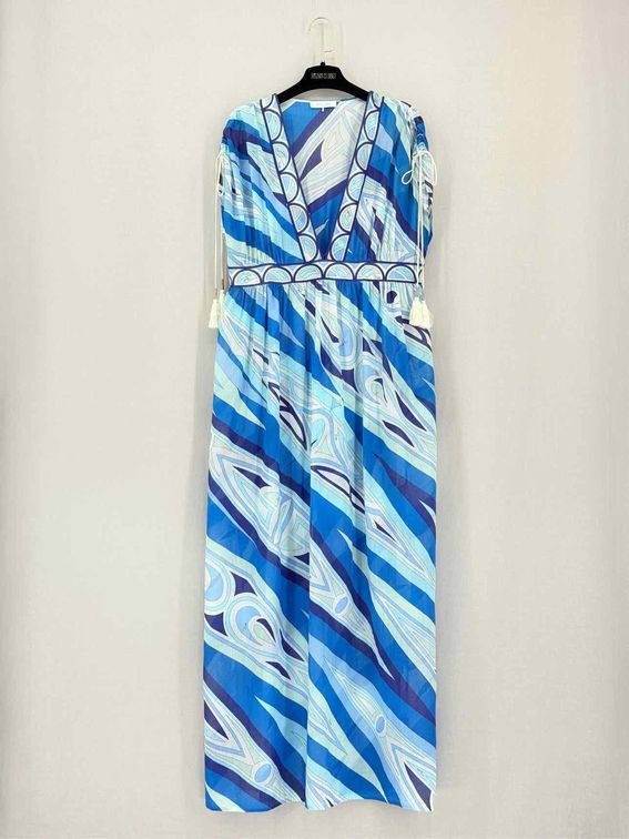 Pre-loved EMILIO PUCCI Blue & White Size US 12 Long Dress at Reems Closet