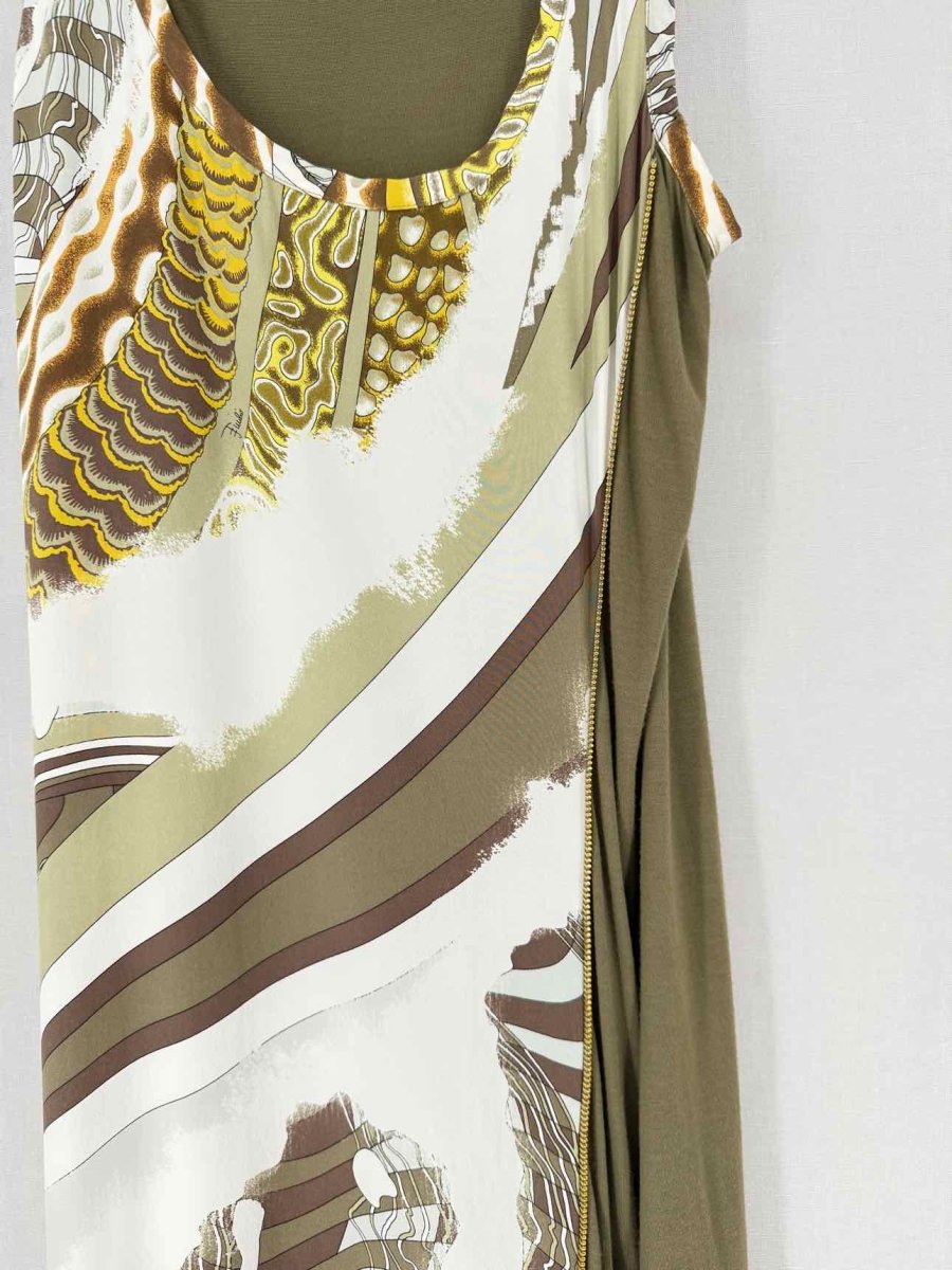 Pre - loved EMILIO PUCCI Khaki & Beige Printed Size US 4 Long Dress at Reems Closet
