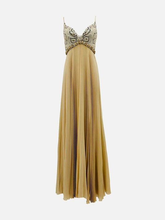 Pre - loved EMILIO PUCCI Pleated Beige Paisley Evening Dress at Reems Closet