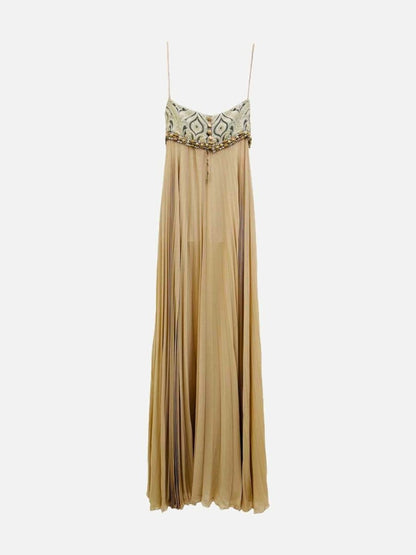 Pre - loved EMILIO PUCCI Pleated Beige Paisley Evening Dress at Reems Closet