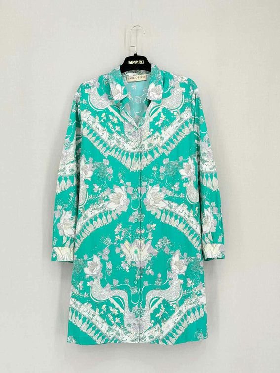Pre-loved EMILIO PUCCI Turquoise & white Size Large Short Dress at Reems Closet