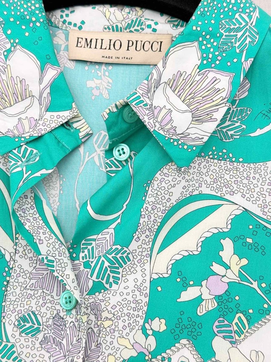 Pre-loved EMILIO PUCCI Turquoise & white Size Large Short Dress at Reems Closet