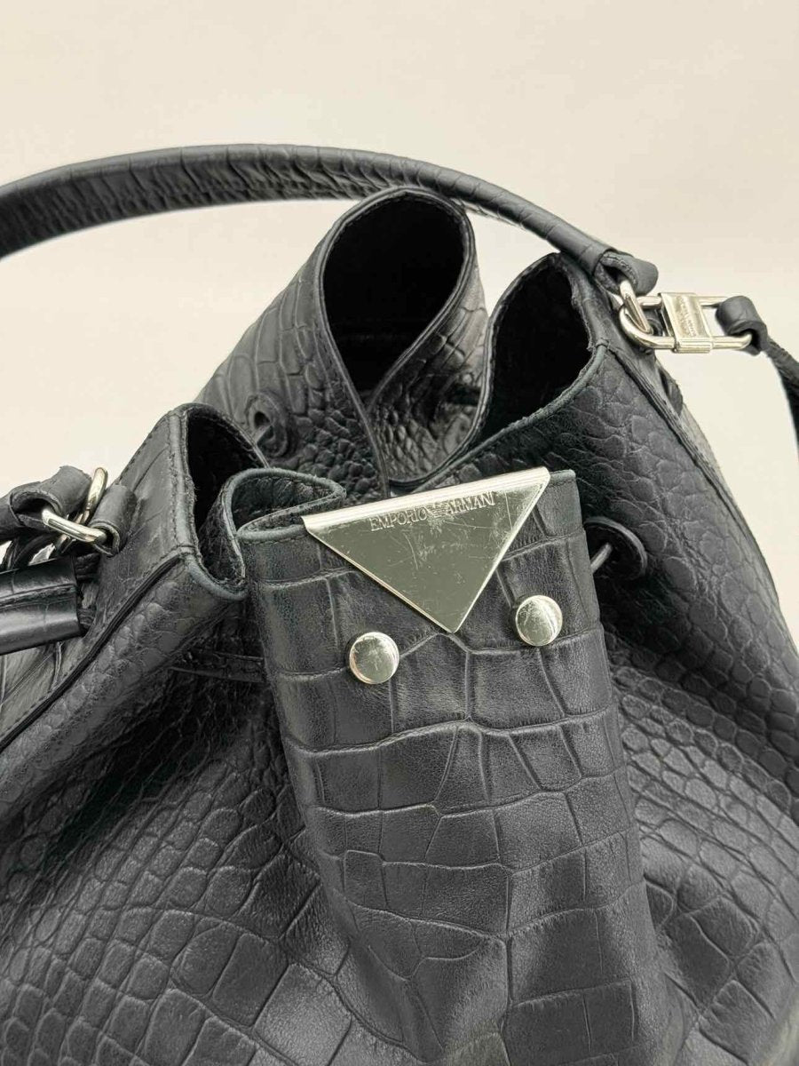 Pre - loved EMPORIO ARMANI Black Bucket Bag at Reems Closet