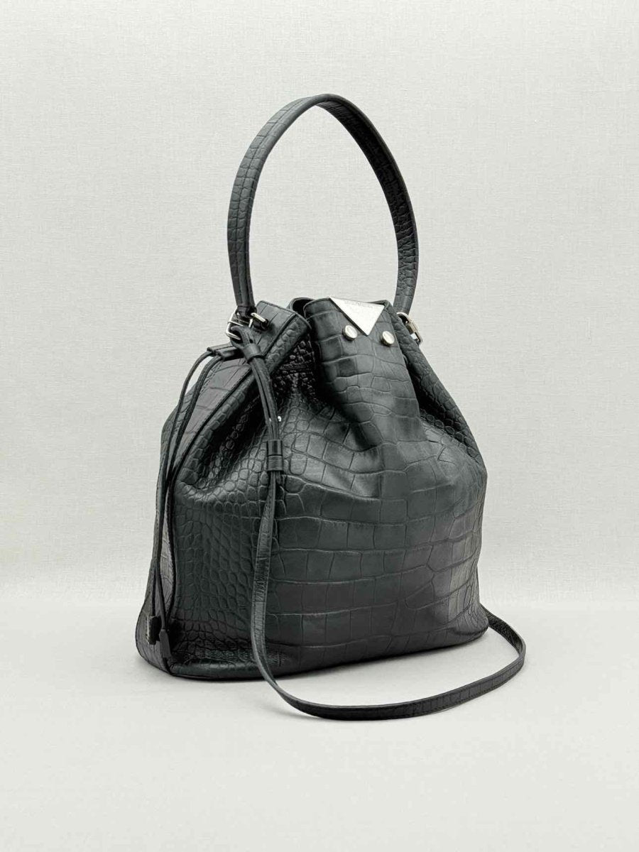 Pre - loved EMPORIO ARMANI Black Bucket Bag at Reems Closet