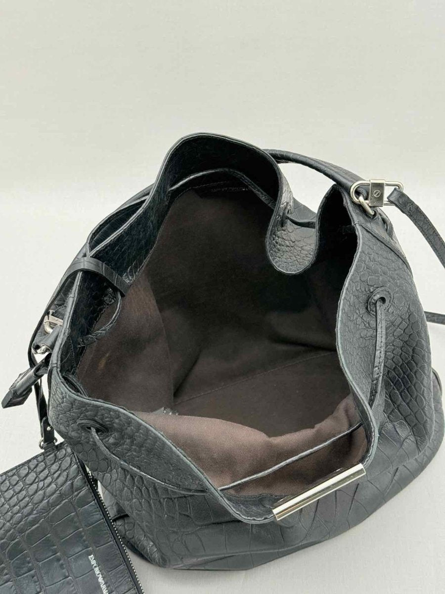 Pre - loved EMPORIO ARMANI Black Bucket Bag at Reems Closet