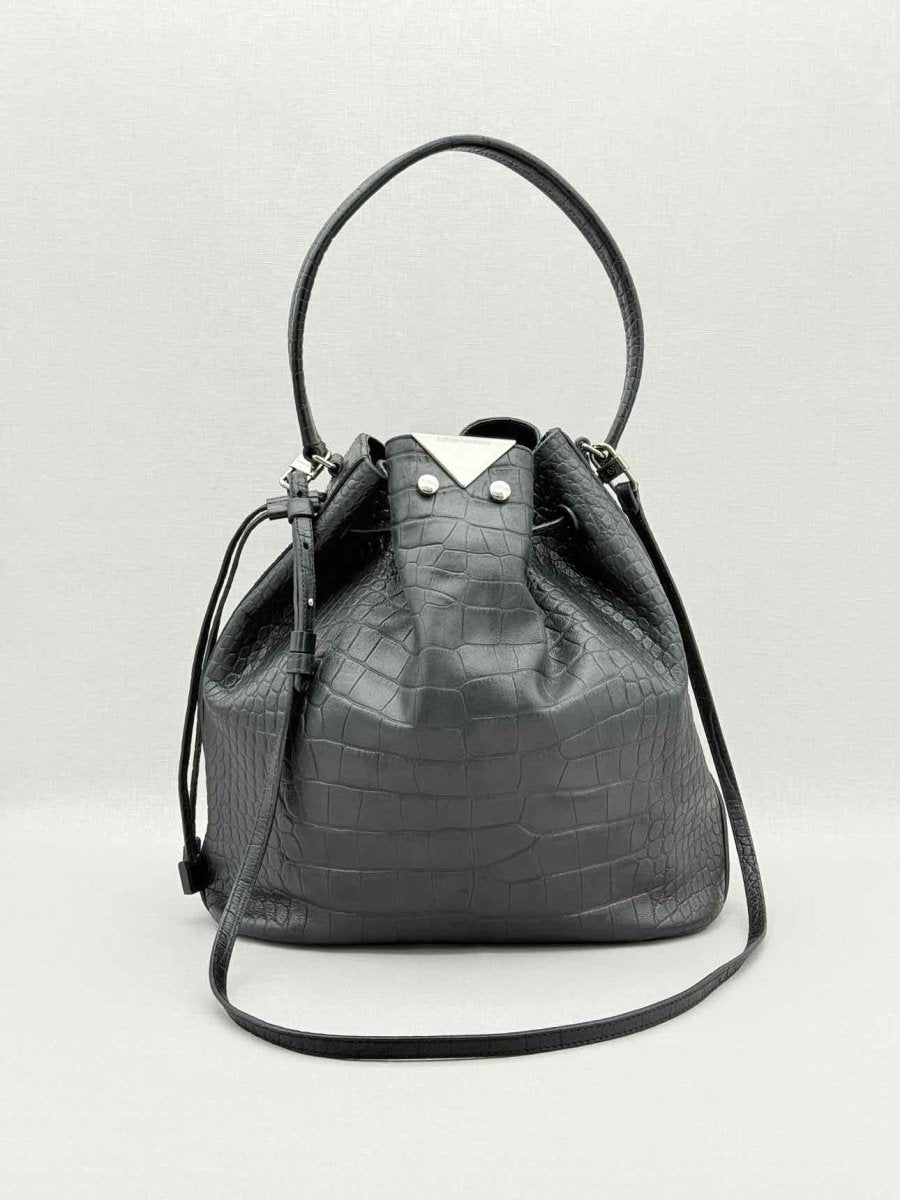 Pre - loved EMPORIO ARMANI Black Bucket Bag at Reems Closet