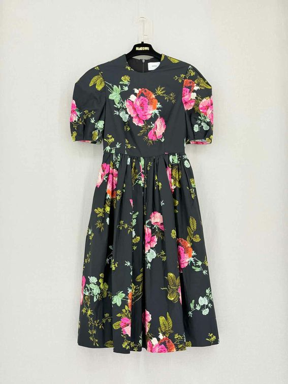 Pre-loved ERDEM Faille Black Multicolor Floral Midi Dress at Reems Closet