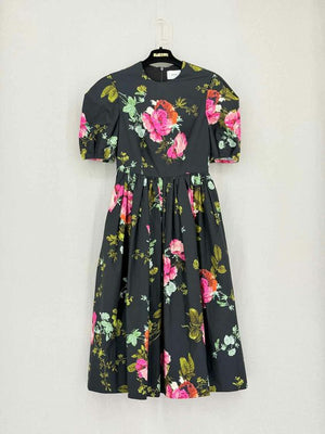 Pre-loved ERDEM Faille Black Multicolor Floral Midi Dress at Reems Closet