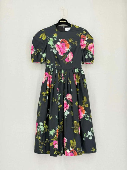 Pre-loved ERDEM Faille Black Multicolor Floral Midi Dress at Reems Closet