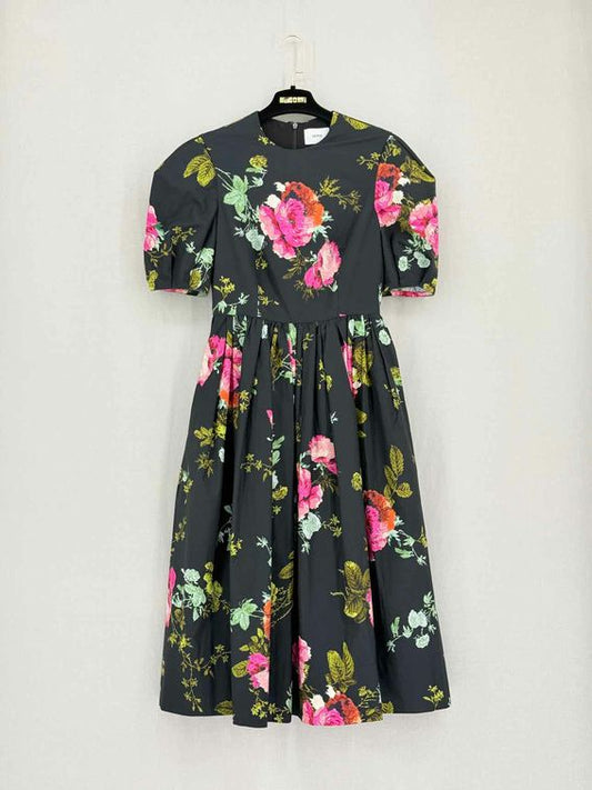 Pre-loved ERDEM Faille Black Multicolor Floral Midi Dress at Reems Closet