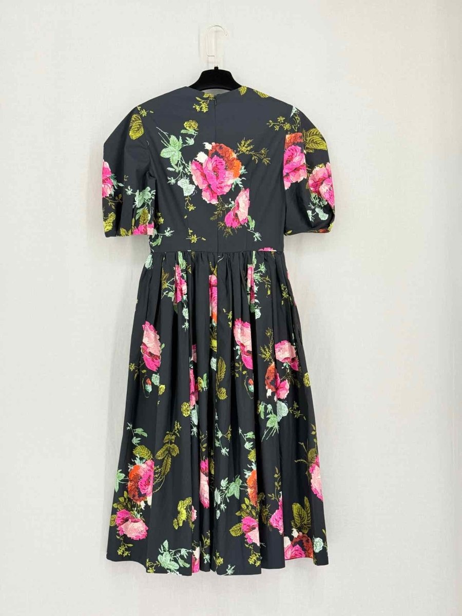 Pre-loved ERDEM Faille Black Multicolor Floral Midi Dress at Reems Closet